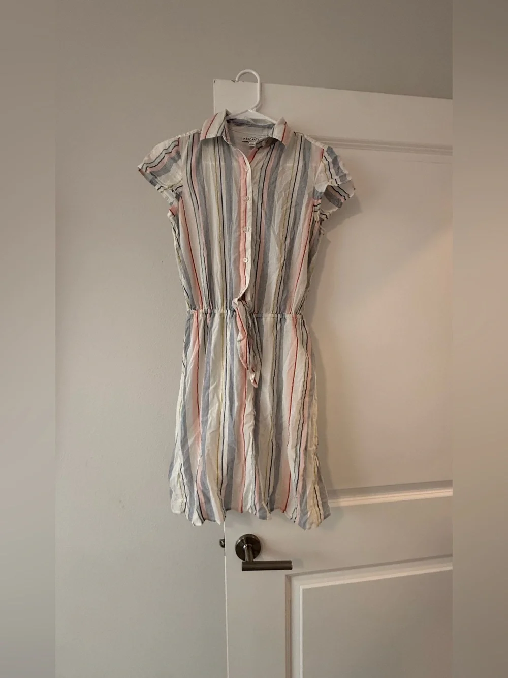 J.Crew Striped Shirt Dress Linen Cotton Blend Tie Front Short Sleeve💛